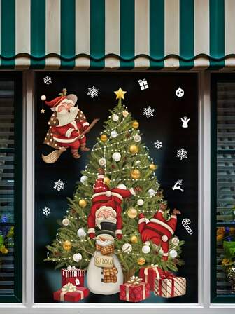 1 Pc Hair Cute Santa Claus Wall Sticker, Christmas Window Glass Decoration Sticker, New Year Shopping Mall Store Window Decoration Sticker, Snowflake Christmas Tree Sticker, Home Decoration Gift, Christmas Decorative Toilet Sticker