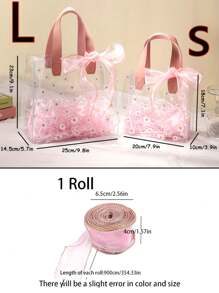 5 Pieces/1 Piece Large PVC Gift Bag With Ribbon Delicate Daisy Print Gift Bag - Fashionable And Portable Wedding Gift Bag Small Daisy Print PVC Transparent Tote Bag, Gift Packaging Bag - Multicolor - View 3