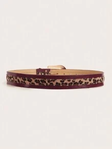 1 pieza Cinturón de PU con hebilla de metal con estampado de leopardo vintage para mujeres, para el verano y la escuela