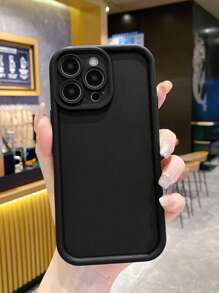 1pc Minimalist Raised Edge Anti-Fingerprint Black Sandblasted Phone Case Compatible With IPhone 17/17 Pro/17 Pro Max/17 Air/16/11/16 Pro/16 Plus/16 Pro Max/16e/15 Pro Max/13/14/12/11/7G/8P, Galaxy, Redmi, Transsion, OPPO, Vivo, HONOR 200/X8/X8B/X7A/X5/X9B/X9A, Realme - Black - View 3