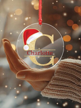 Custom Name Santa Hat Acrylic Ornament, Personalized Christmas Ornament, Custom Christmas Tree Decor, Xmas Bauble Gift For Family, Gift Name Tags 2025, Christmas Gift , Personalized Gifts Home Decor Christmas Decorations Room Decor