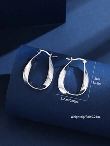 1 对简约合金抛光波浪扭曲环状耳环，适合女士、时尚礼物或日常佩戴 - U形耳圈 - 查看 6