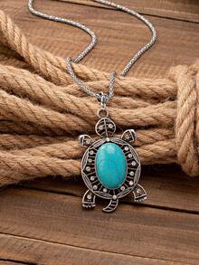 1 件西部女牛仔风格镂空绿松石海龟形复古时尚夸张设计女式吊坠项链 - 項鍊 - 查看 1