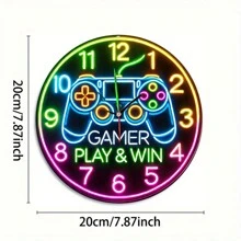 Delicia para gamers: Reloj de pared de arte de hierro de 8 pulgadas con pintura decorativa y grabado con lámina - Regalo perfecto para gamers, excelente para decoración del hogar, la oficina y fiestas. No es un reloj real ni una señal de neón.