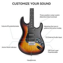 Complete Starter Guitar Kit,  39-Inch Full-Size Electric Guitar Kit, Solid Body With H-S-S Pickups, Beginner Starter Set With Amplifier, Bag, Capo, Strap, Strings, Tuner, Cable, Picks, 22 Frets - 日落 - 查看 7