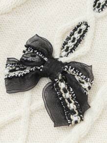 Balabala Girls' Knitted Cardigan Bow Decor Sweater, Stylish Autumn/Winter Top - Beige - View 4