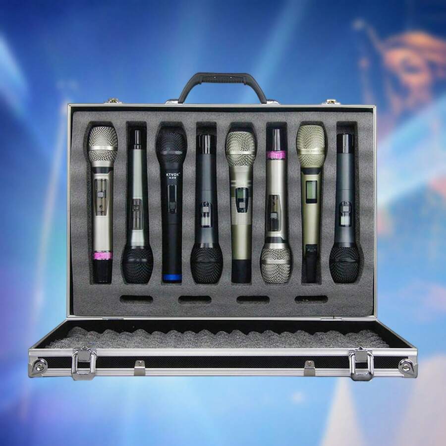 1 Hộp đựng micro không dây cầm tay bằng nhôm 8 khe, Hộp nhôm gia cố, Phù hợp với micro 4/8, Vỏ chống sốc hàng không, Túi xách micro màu đen, Hộp đựng micro bằng hợp kim, Vỏ bảo vệ hấp thụ sốc bằng xốp - màu đen - Xem 1