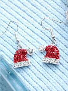 Christmas Wine Glass Santa Hat Skirt Pendant Acrylic Earrings For Christmas New Year Party - Red - View 3