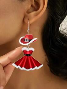 Christmas Wine Glass Santa Hat Skirt Pendant Acrylic Earrings For Christmas New Year Party - Red - View 8