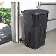 Hyper Tough 32 Gallon Wheeled Heavy Duty Plastic Garbage Can, Attached Lid, Black, Outdoor Trash Bin, Waste Container, Mobile, Home, Commercial, New Year Home Refresh - Black - View 5