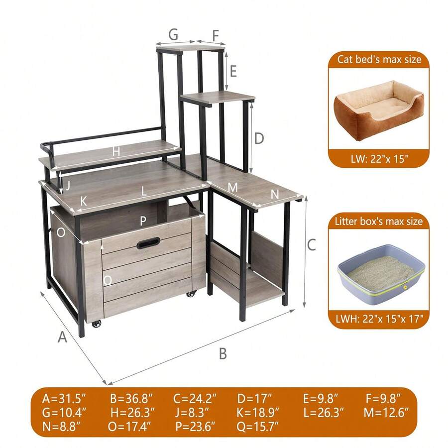 Cat Litter Box Enclosure Furniture With Flower Stand, Corner Wooden Cat