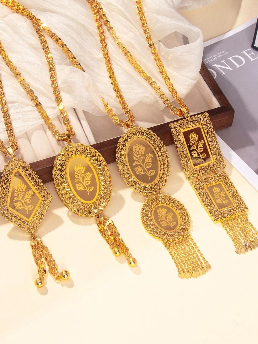 1pc Vintage Rose Pattern Oval Square Pendant Necklace Is Suitable For Ladies To Wear For Daily Holiday Parties Valentines,Mom,Mother,Mother's Day,Gift