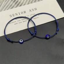 2pcs/Set Adjustable Turkish Evil Eye Bracelet, Korean Wax Rope Lucky Charm - Multicolor - View 8