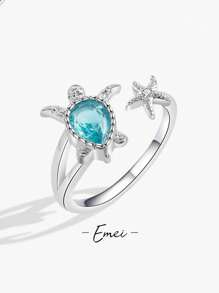 1 件欧美时尚优雅海洋系列海龟开口戒指，适合夏日海滩度假 - 彩色 - 查看 12