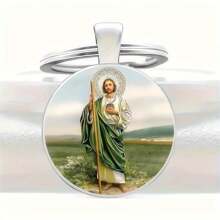 1 pieza Llavero con figura de Jesús, llavero de metal, colgante redondo, adecuado para bolso, coche, joyería, regalos de pareja, amigos, accesorios de moda para mujer, aniversario, accesorio para coche sencillo, accesorio para mochila escolar