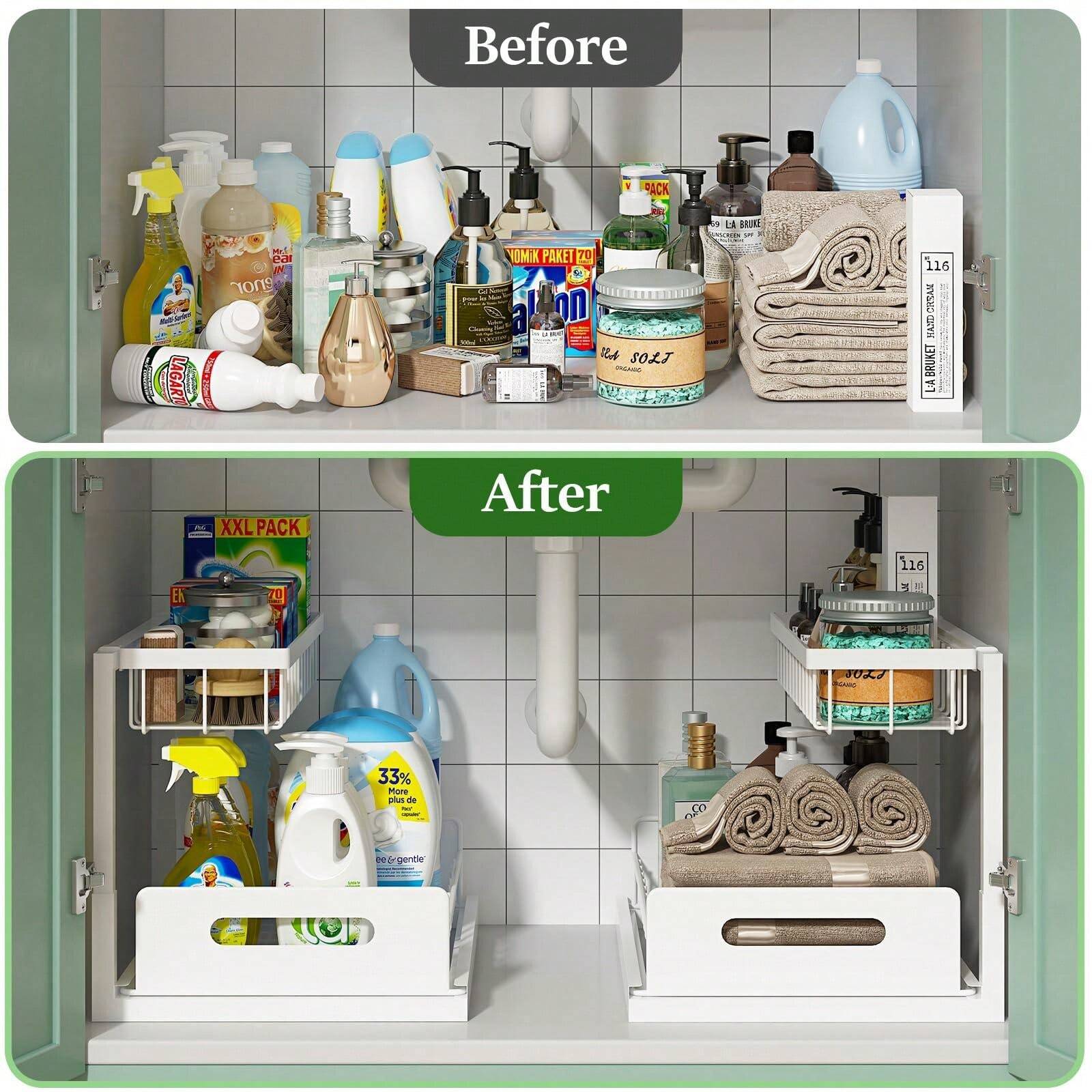Under Sink Organizer, Pull Out Organizer 2 Tier Slide Out Sink