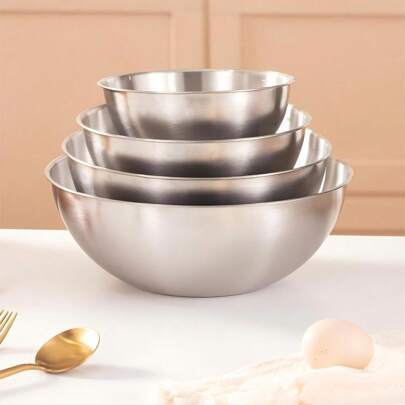 1 Piece / 4 Pieces Set Various Specifications Available Kitchen Mixing Bowl, Stainless Steel Mixing Bowl, Kitchen Bowl, Mixing Bowl Set, Stainless Steel Baking Bowl, Salad Bowl, Barbecue Bowl, Kitchen Preparation Bowl, Stainless Steel Salad Bowl With Scale, Mirror Metal, Noodle Bowl, Dishwasher Friendly