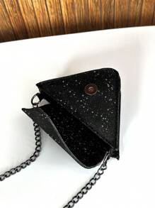 Women's Small Crossbody Bag Party Night Glitter Triangle Geometric - Black - View 3