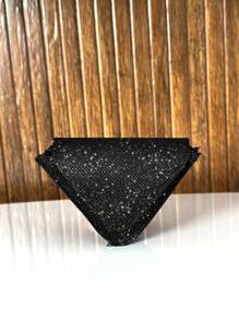 Women's Small Crossbody Bag Party Night Glitter Triangle Geometric - Black - View 4