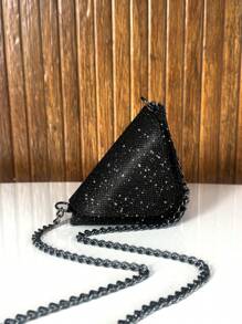 Women's Small Crossbody Bag Party Night Glitter Triangle Geometric - Black - View 6