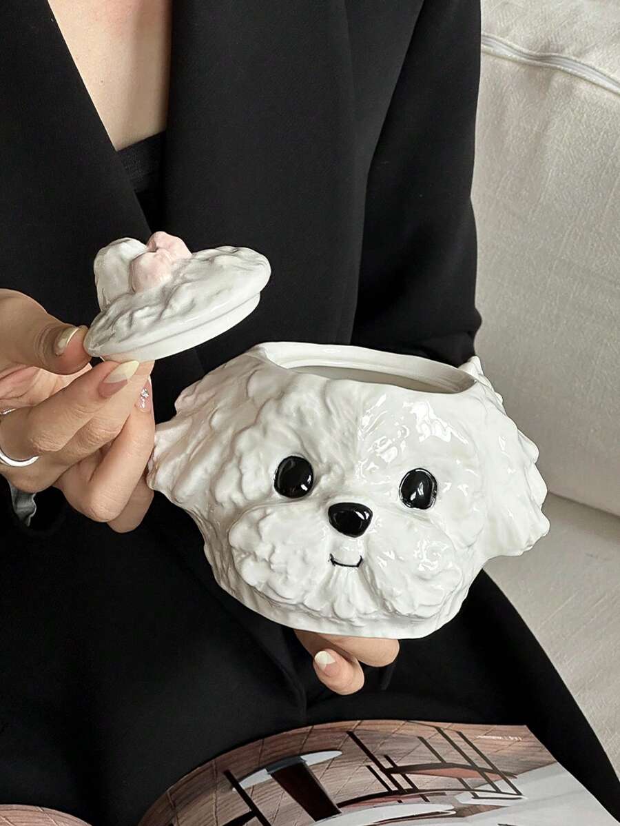 1 Set Adorable Ceramic Mug With Lid - Cute 3D Cloud & Puppy Design - High-Quality Fashionable Coffee Cup - Exquisite Birthday Gift - Great Christmas Gift - Charming Drinkware For Dog Lovers - Suitable For Coffee, Tea And Hot Chocolate - White - View 1