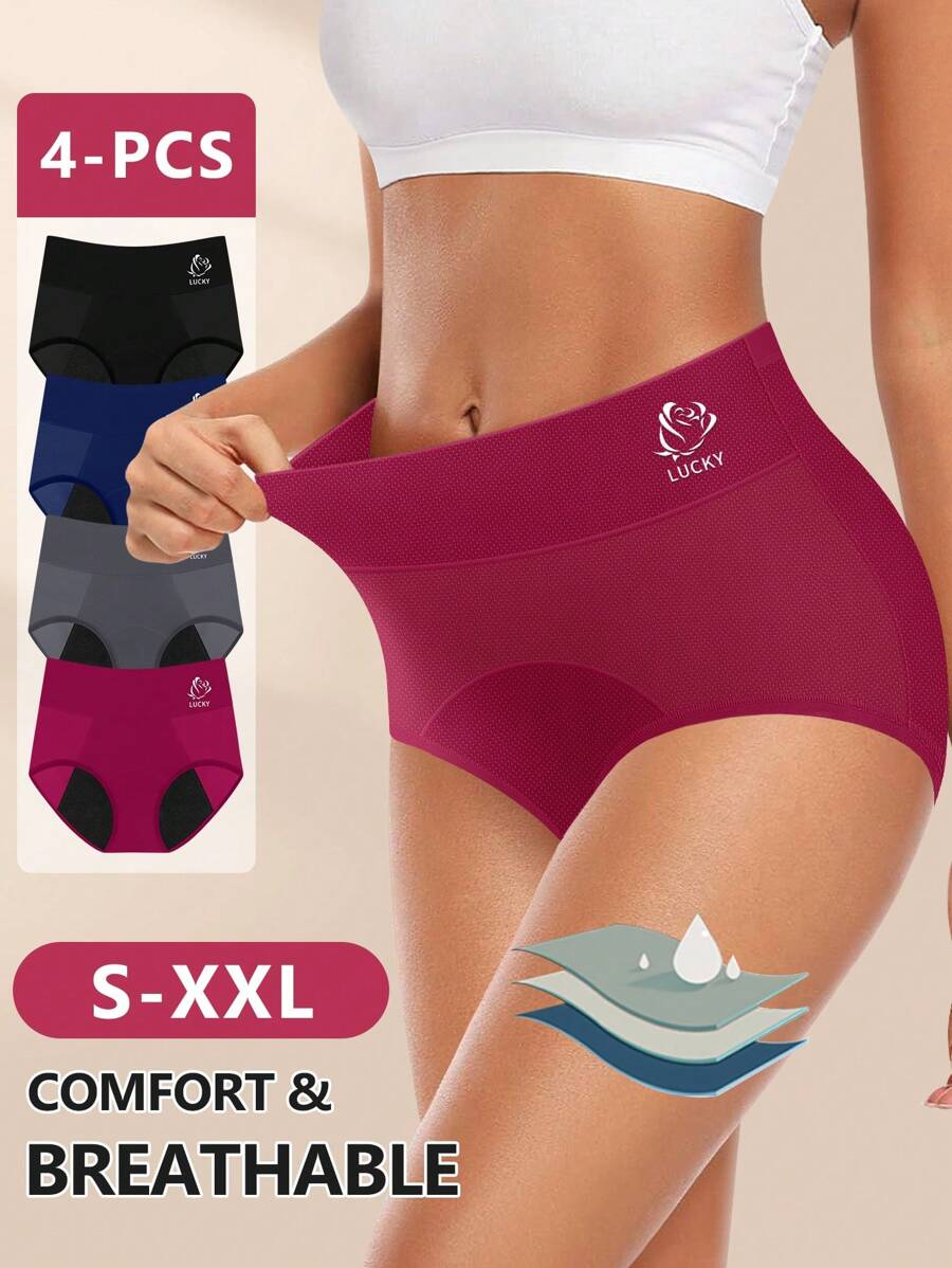MEIYATING 4入組女士三角生理褲，防漏月經內衣，透氣網眼，舒適貼合