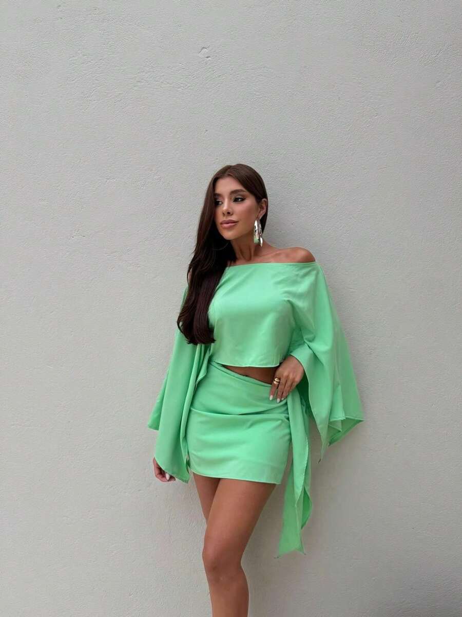 Women's Elegant Skirt Set New Year Christmas Soft Fabric - 綠色 - 查看 1