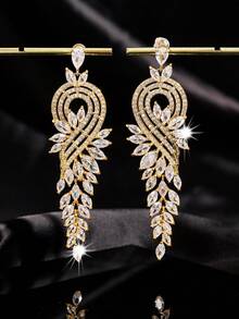 1 cặp hoa tai Zirconia tròn bạch kim phong cách châu Âu, phù hợp cho phụ nữ đeo hàng ngày và dự tiệc - bạch kim - Xem 1