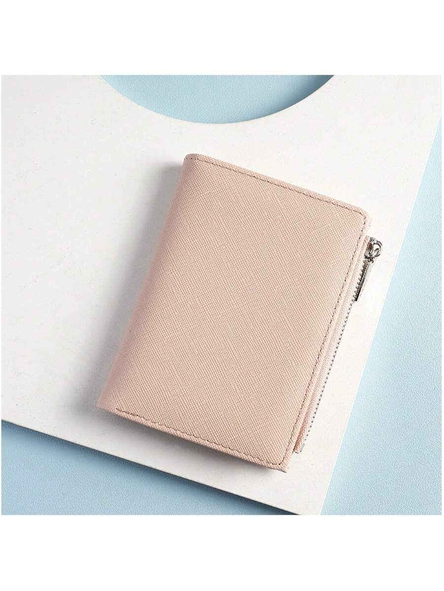 BATSIOE Ví ngắn thời trang mới cho nữ, lớp lót họa tiết tăm/vải, siêu mỏng, bền, có khóa kéo đựng tiền xu và khe cắm thẻ