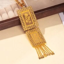 1pc Vintage Rose Pattern Oval Square Pendant Necklace Is Suitable For Ladies To Wear For Daily Holiday Parties Valentines,Mom,Mother,Mother's Day,Gift