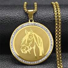 男士奢华马头吊坠项链不锈钢金色/银色动物链马配饰男士珠宝项圈 - 項鍊 - 查看 10