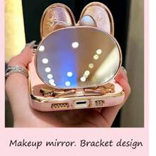 Lanyard 1pc Straight-Edge Electroplated Gold-Plated Bunny Hidden Mirror Stand Mobile Phone Case + Flower Beaded Bracelet Compatible With IPhone16 15 Proamx Compatible With Samsung S24 S23 S22 S21 A11 A12 A13 A14 A53 A54 OPPO A54 Vivo Y21 Redmi Note 9 Pro Waterproof Shockproof Anti-Fall Scratch Resistant - Purple - View 3