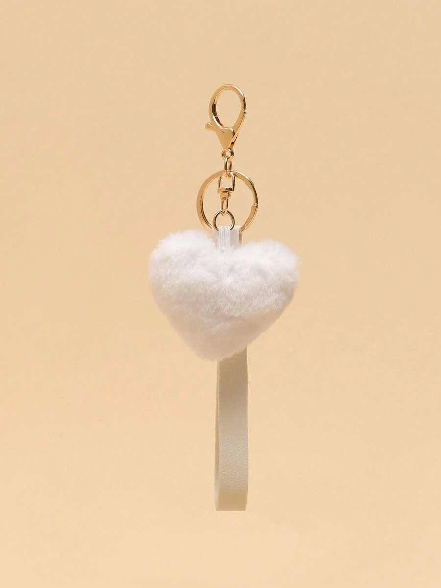 Móc khóa da PU hình trái tim lông tơ thời trang đa năng DIY Túi trang trí Quà tặng Giáng sinh Quà tặng Lễ Tạ ơn Trang trí Giáng sinh - trắng - Xem 1