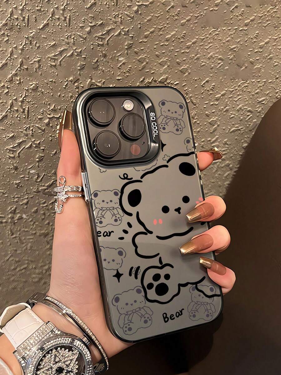 1 件装新款简约卡通波浪线熊图案防摔 TPU 手机保护壳适用于 iPhone - 彩色 - 查看 1