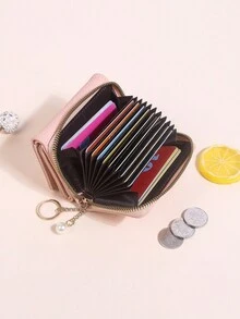 Ví gấp ba in họa tiết thời trang dành cho nữ, có nhiều ngăn đựng thẻ, khóa kéo, nhỏ gọn và tiện dụng - Hồng - Xem 3