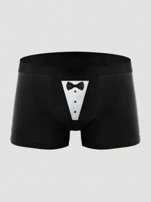 2pcs Men's Black Graphic Print Sexy Briefs, Elastic Daily Underwear - Black - View 3