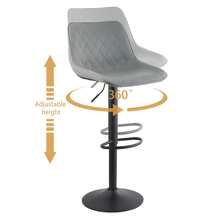 CLIPOP Bar Stools Set Of 2 Faux Leather Padded Breakfast Dining Stools Chair With Height Adjustable Swivel Gas Lift And Steel Footrest, High Back Pub Stools For Kitchen Counter Island - Grey - View 11