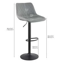 CLIPOP Bar Stools Set Of 2 Faux Leather Padded Breakfast Dining Stools Chair With Height Adjustable Swivel Gas Lift And Steel Footrest, High Back Pub Stools For Kitchen Counter Island - Grey - View 2