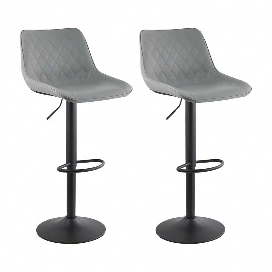 CLIPOP Bar Stools Set Of 2 Faux Leather Padded Breakfast Dining Stools Chair With Height Adjustable Swivel Gas Lift And Steel Footrest, High Back Pub Stools For Kitchen Counter Island - Grey - View 1