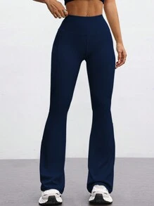 FWH Fashionable Casual Simple Butt-Lifting Peach Butt Fashion Elegant Streetwear Retro Slimming Low-Key Luxury Leg-Lengthening Classic Simple High-End Slimming High-Waist Versatile Flared Pants New European Style Waist-Toning Fitness Wide-Leg Yoga Pants Tights