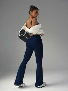 FWH Fashionable Casual Simple Butt-Lifting Peach Butt Fashion Elegant Streetwear Retro Slimming Low-Key Luxury Leg-Lengthening Classic Simple High-End Slimming High-Waist Versatile Flared Pants New European Style Waist-Toning Fitness Wide-Leg Yoga Pants Tights