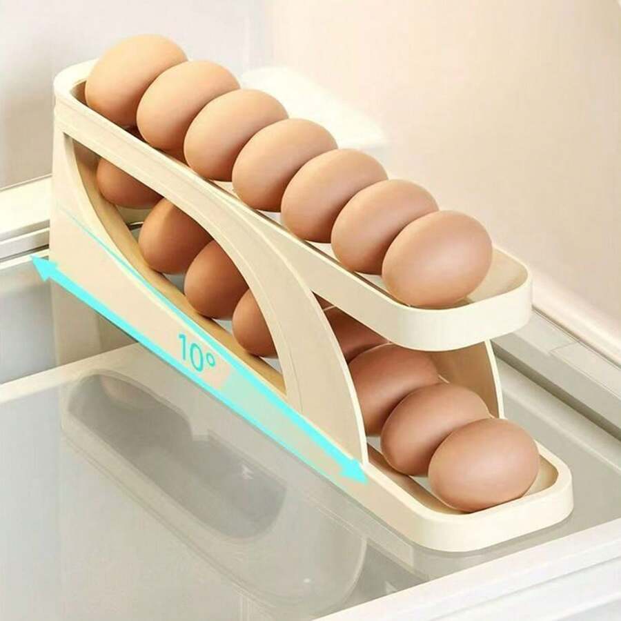 家用厨房冰箱鸡蛋储存盒，自动滚动鸡蛋托托盘 - 彩色 - 查看 1