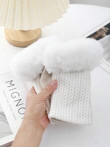 1 双女士拼接半指手套，冬季保暖毛绒加厚无指手套 - 彩色 - 查看 1