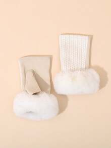 1 双女士拼接半指手套，冬季保暖毛绒加厚无指手套 - 彩色 - 查看 5