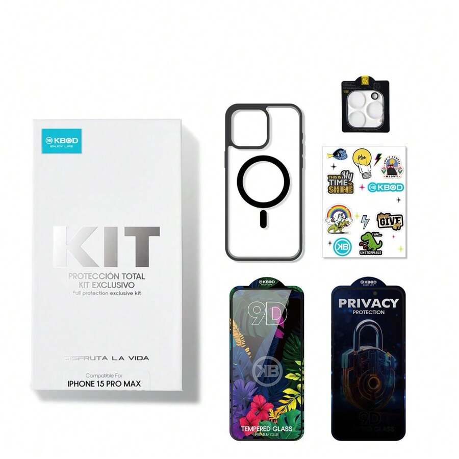 KBOD KIT B de Funda Protectora Antigolpes Con Protector de Cámara y Laminas de Pantalla Para iPhone - Negro - Ver 1