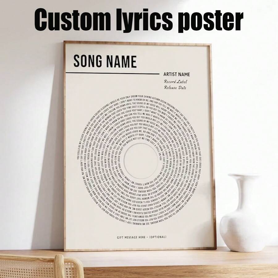 Custom Vinyl Lyrics Print, Personalised Music Poster, Customizable Music Gift, Anniversary Gift, Music Gift, Wedding Song Dance, Frameless Home Hanging Decoration Gifts Birthday Graduation - Style 1 - View 1