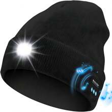 1pc Bluetooth Brimless Poop Hat With Lights, Unisex USB Rechargeable 6 LED Flashlight Hat With Wireless Headphones, Cool Gift For Men, Women And Teenagers, Winter Warm Hat For Outdoor Skiing Hunting Camping Hiking Running Fishing - Multicolor - View 3