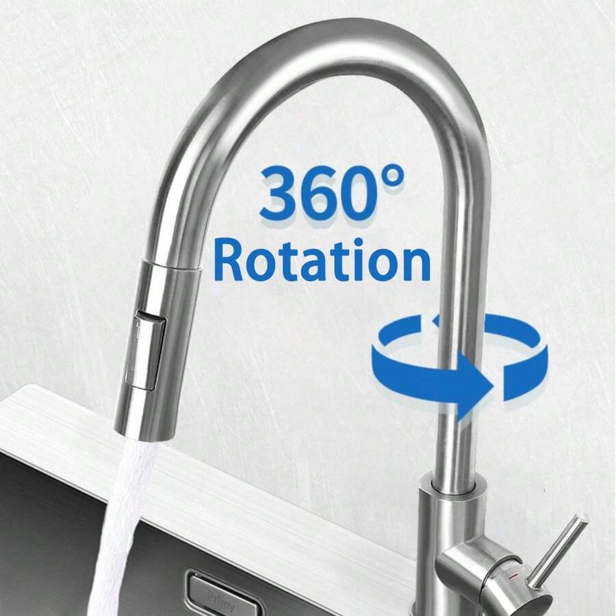 304 Stainless Steel Modern PullOut Kitchen Faucet With Dual Spray And