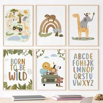 1 stuk wanddecoratieposters met leeuw, zebra, luiaard, toekan, olifant, giraf, aap, wanddecoratie, Scandinavische dieren, posterafbeeldingen, kinderkamer, decoratie, canvas, print, schilderij, canvas, vintage