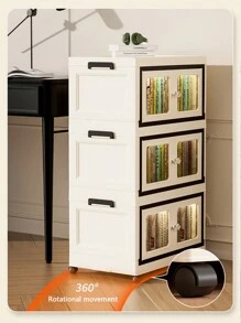 1 pieza Gabinete de almacenamiento plegable multicapa, contenedor de almacenamiento apilable con puerta magnética y ruedas, gabinete de almacenamiento de plástico de fácil instalación, puerta doble transparente, almacenamiento multifuncional, ahorra espacio, para libros, ropa, juguetes, almacenamiento de varios usos, almacenamiento de armario - Multicolor - Ver 5